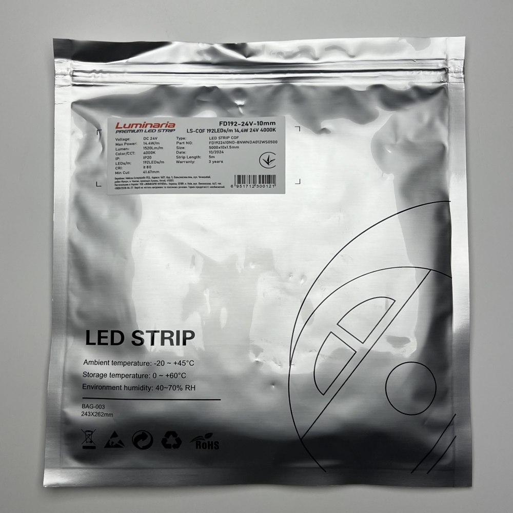 Стрічка світлодіодна LUMINARIA LS-COF 192LEDs/m 14,4W 24V 4000K (FD192-24V-10mm) PREMIUM LED STRIP - Зображення 3