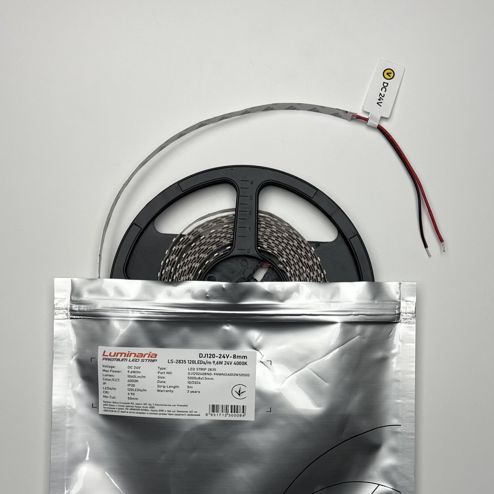 Стрічка світлодіодна LUMINARIA LS-2835 120LEDs/m 9,6W 24V 4000K (DJ120-24V-8mm) PREMIUM LED STRIP - Зображення 3