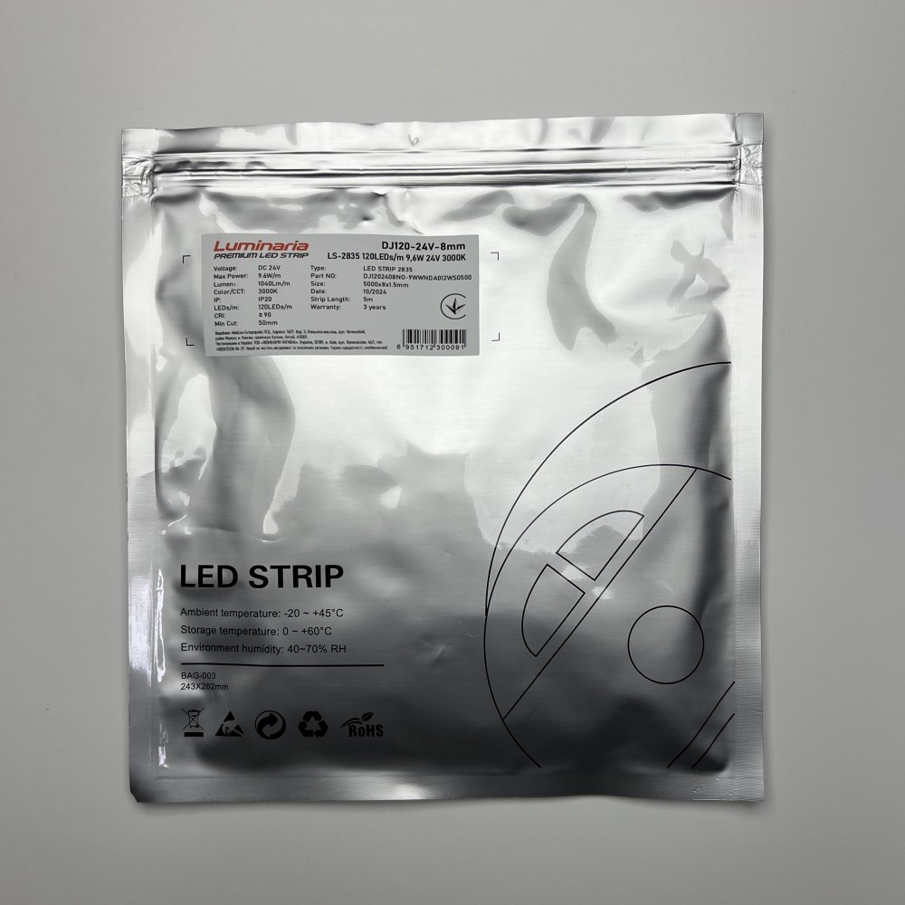 Стрічка світлодіодна LUMINARIA LS-2835 120LEDs/m 9,6W 24V 3000K (DJ120-24V-8mm) PREMIUM LED STRIP - Зображення 4