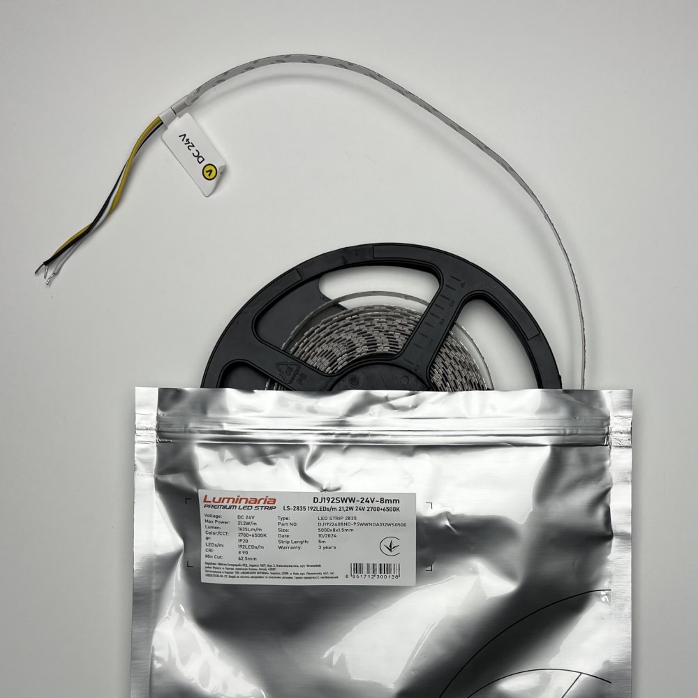 Стрічка світлодіодна LUMINARIA LS-2835 192LEDs/m 21,2W 24V 2700+6500K (DJ192SWW-24V-8mm) PREMIUM LED STRIP - Зображення 5