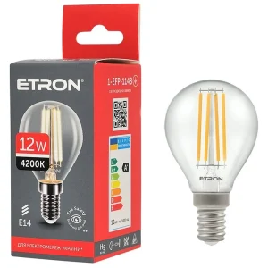Світлодіодна лампа філаментна ETRON 1-EFP-1148 G45 12W 4200K E14 нейтральне світло, прозора