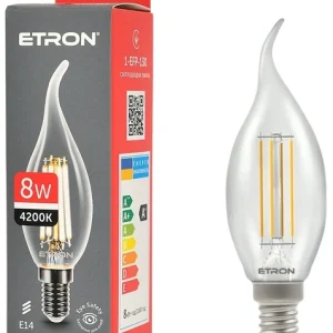 Світлодіодна філаментна лампа ETRON Power C37 Tailed E14 8W 4200K нейтральне світло 1-EFP-130