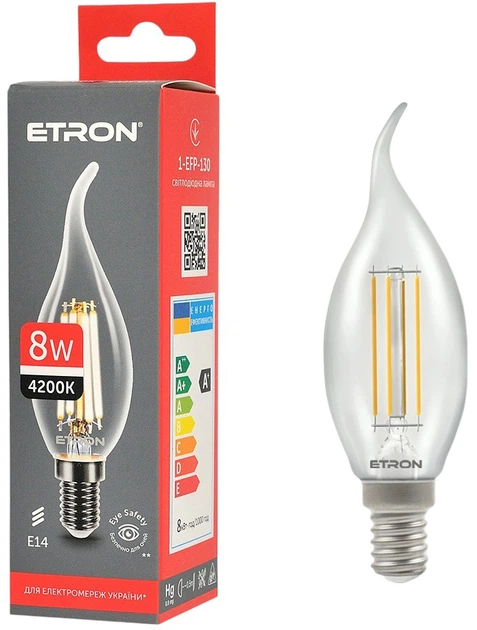 Світлодіодна філаментна лампа ETRON Power C37 Tailed E14 8W 4200K нейтральне світло 1-EFP-130