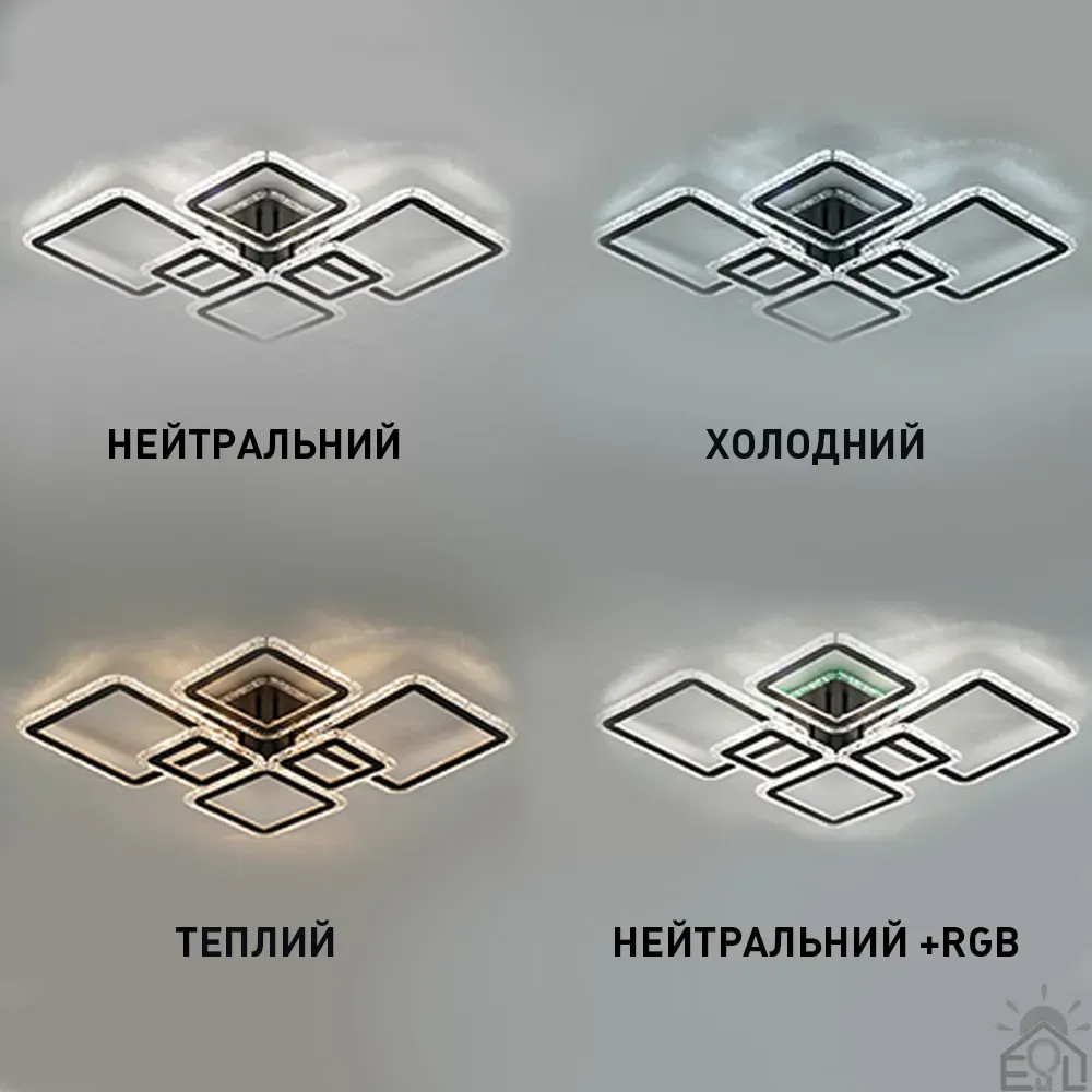 Смарт люстра керована світлодіодна OVAL ICE RGB 7S 120 Вт SMART 960x750x110 мм Чорна 10481 - Зображення 3