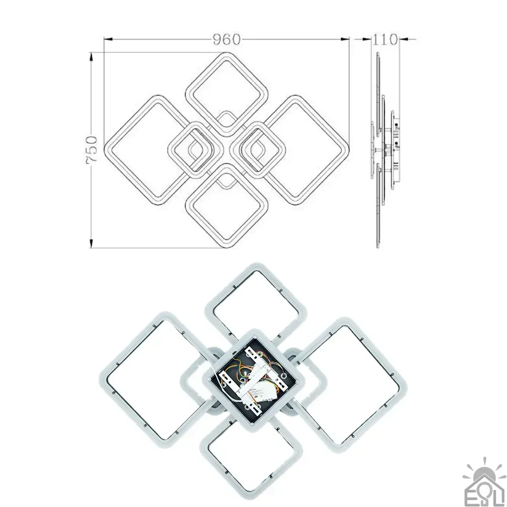 Смарт люстра керована світлодіодна OVAL RGB 7S 120 Вт SMART 960x750x110 мм Чорна 10483 - Зображення 5