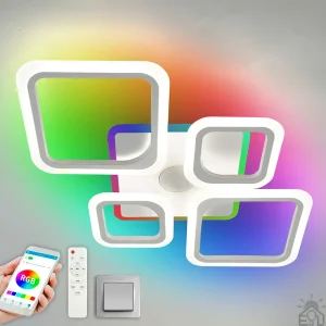 Смарт люстра з колонкою керована світлодіодна OVAL RGB MUSIC 5S 80 Вт 725x460x80 мм Біла 10591